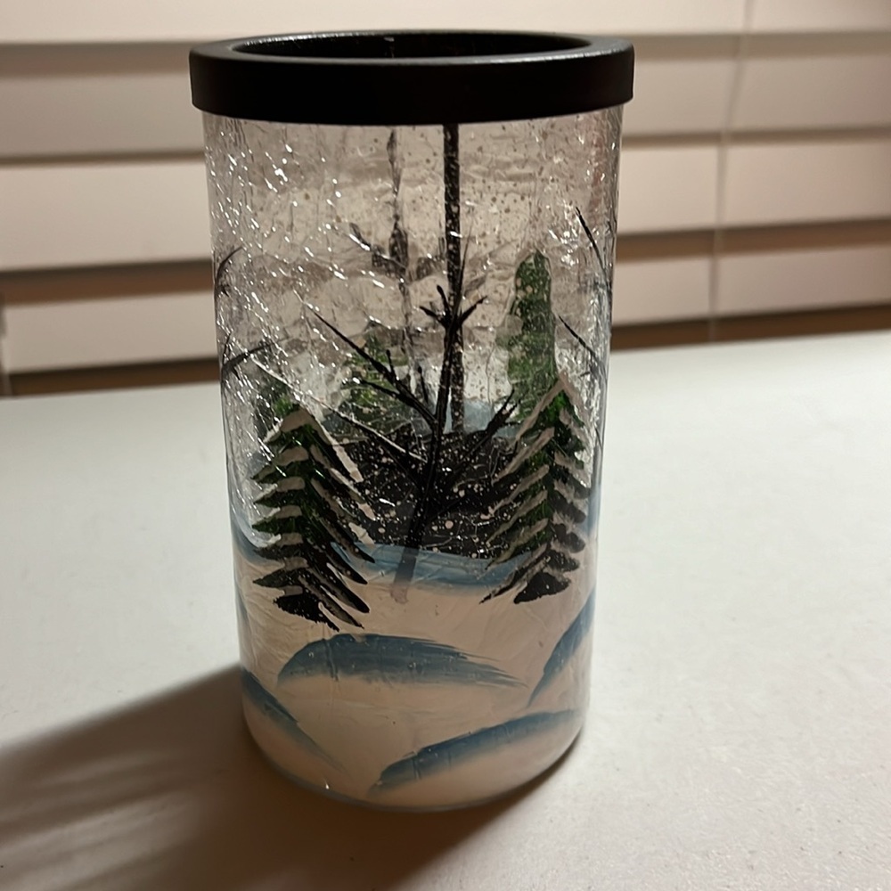 Yankee Candle retired crackle forest winter scene tea light holders - Picture 2 of 6